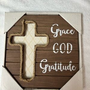 Wooden Cross Wall Plaque - Brown & Cream NEW!